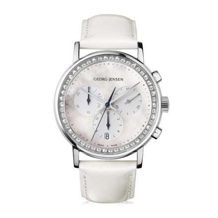 Chronograph 417 mother-of-pearl dial w/diamonds and white calfskin strap