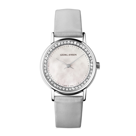 424 white mother-of-pearl dial w/silver satin strap