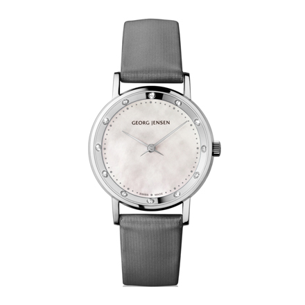 424 white mother-of-pearl dial w/grey satin strap
