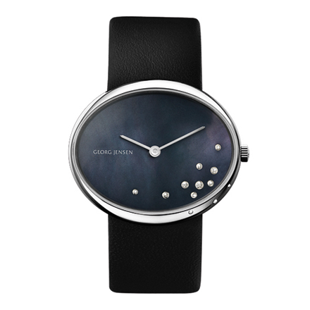 Vivianna Oval black mother-of-pearl dial w/diamonds and black calfskin strap